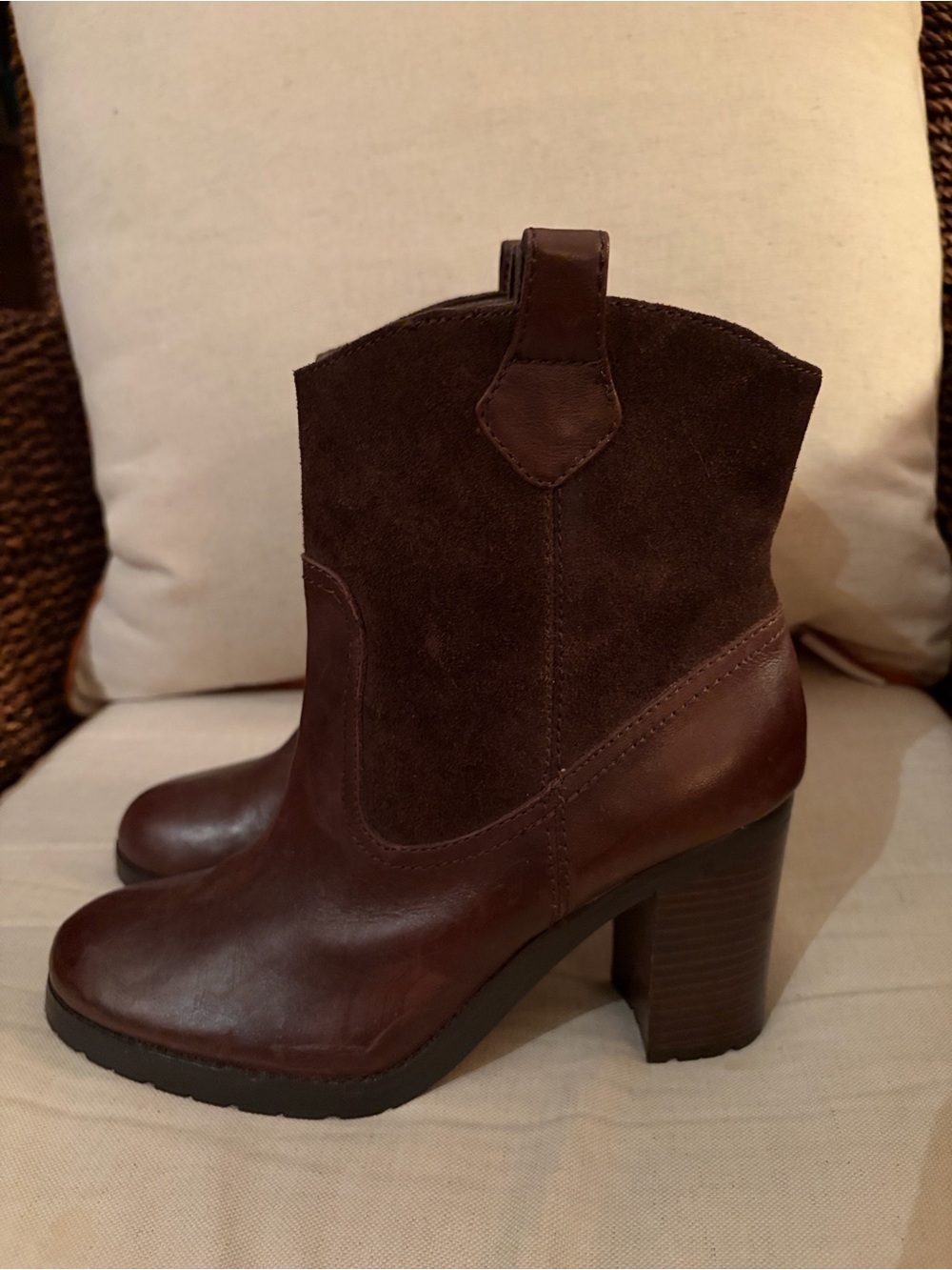 Lauren Ralph Lauren Chocolate Brown Leather and Suede Western- Style Boot